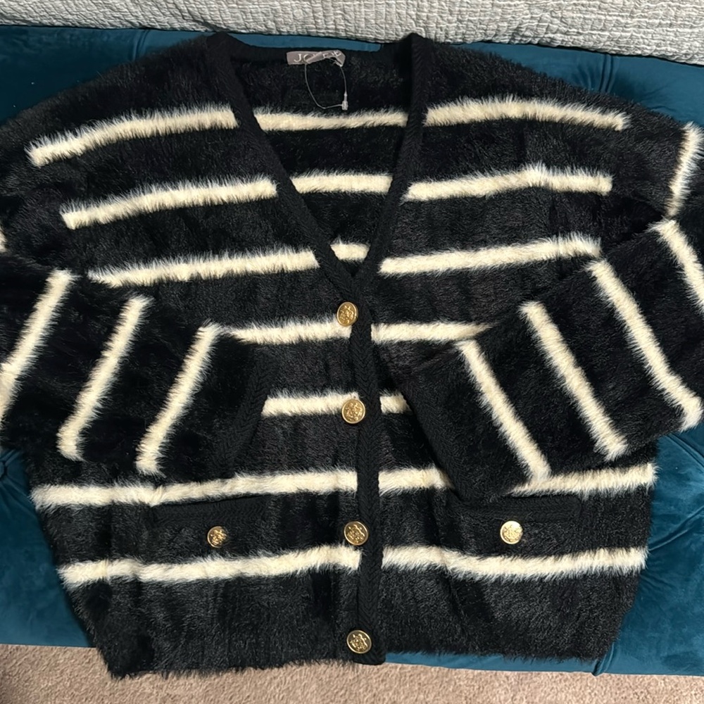 J.CREW Sweater lady jacket cardigan in striped brushed yarn size XS